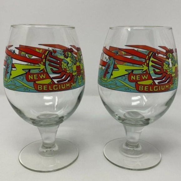 New Belgium Brewing 25th Anniversary 2016 Tulip Shaped Beer Glass Goblet Set x2